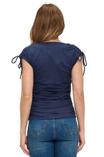 Ariella Ruched Tie Shoulder Top - Navy