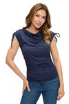 Ariella Ruched Tie Shoulder Top - Navy