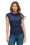 Ariella Ruched Tie Shoulder Top - Navy
