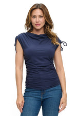 Ariella Ruched Tie Shoulder Top - Navy