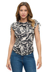 Ariella Printed Ruched Tie Shoulder Top