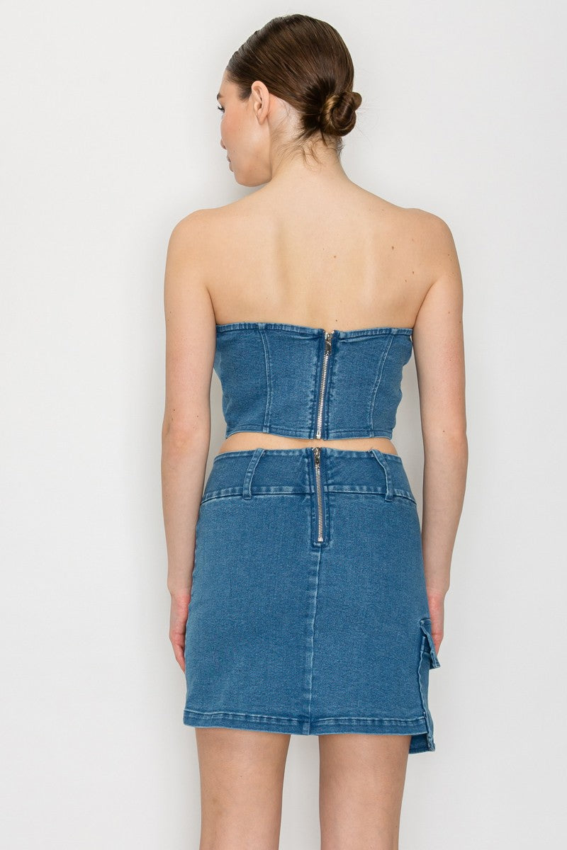 Tube Denim Corset Crop Top