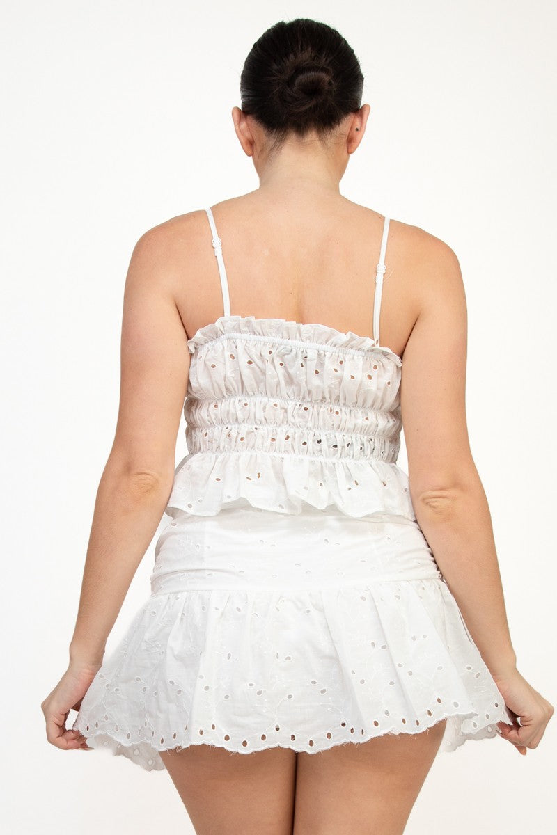 Sweetheart Shirred Eyelet Top