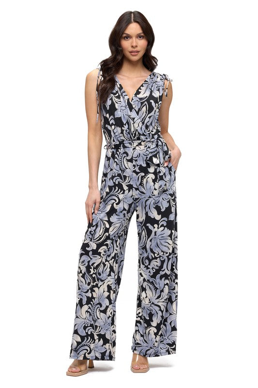 Ariella Surplice Jumpsuit w/ Belt -  Black