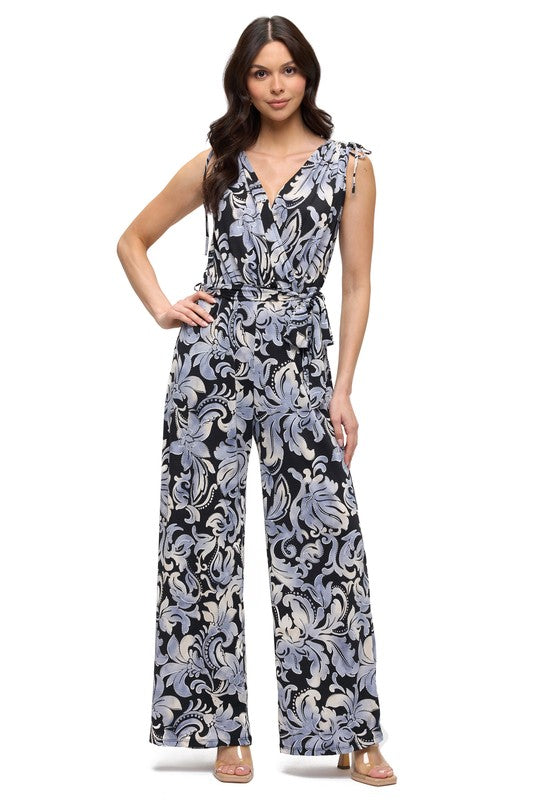 Ariella Surplice Jumpsuit w/ Belt -  Black