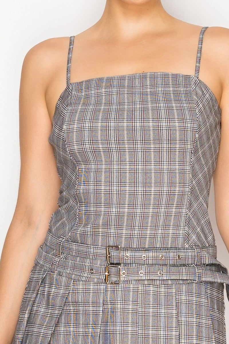 Double Belt Plaid Flare Dress Black/Multi / Large Double Belt Plaid Flare Dress Black/Multi / Large