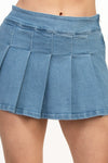 Pleated Denim Mini Skirt