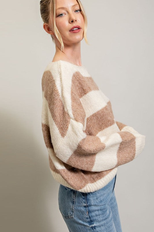 Striped Cold Shoulder Sweater Top