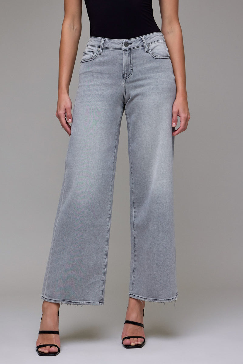 Light Grey Clean Stretch Mid Rise Wide Leg