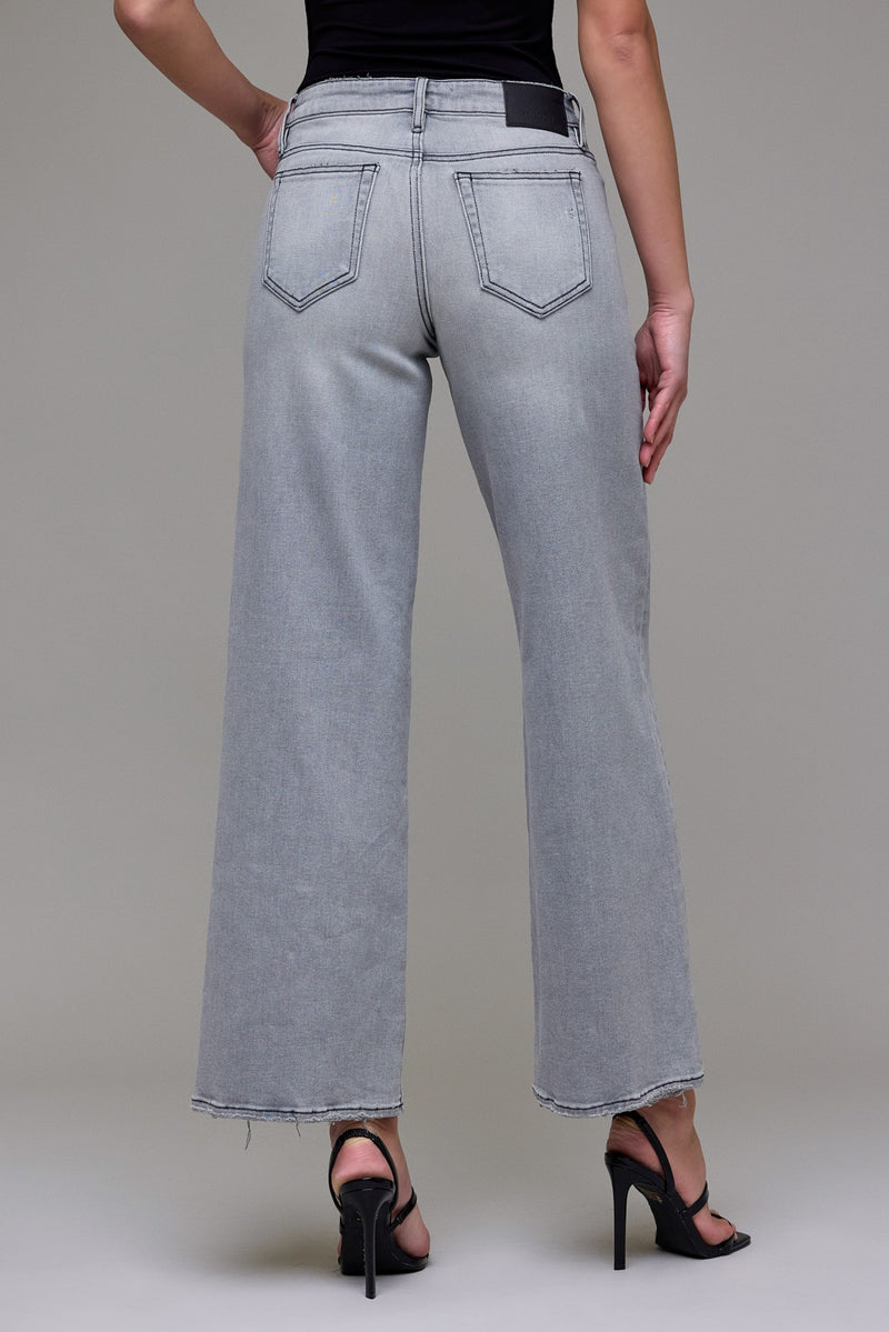 Light Grey Clean Stretch Mid Rise Wide Leg