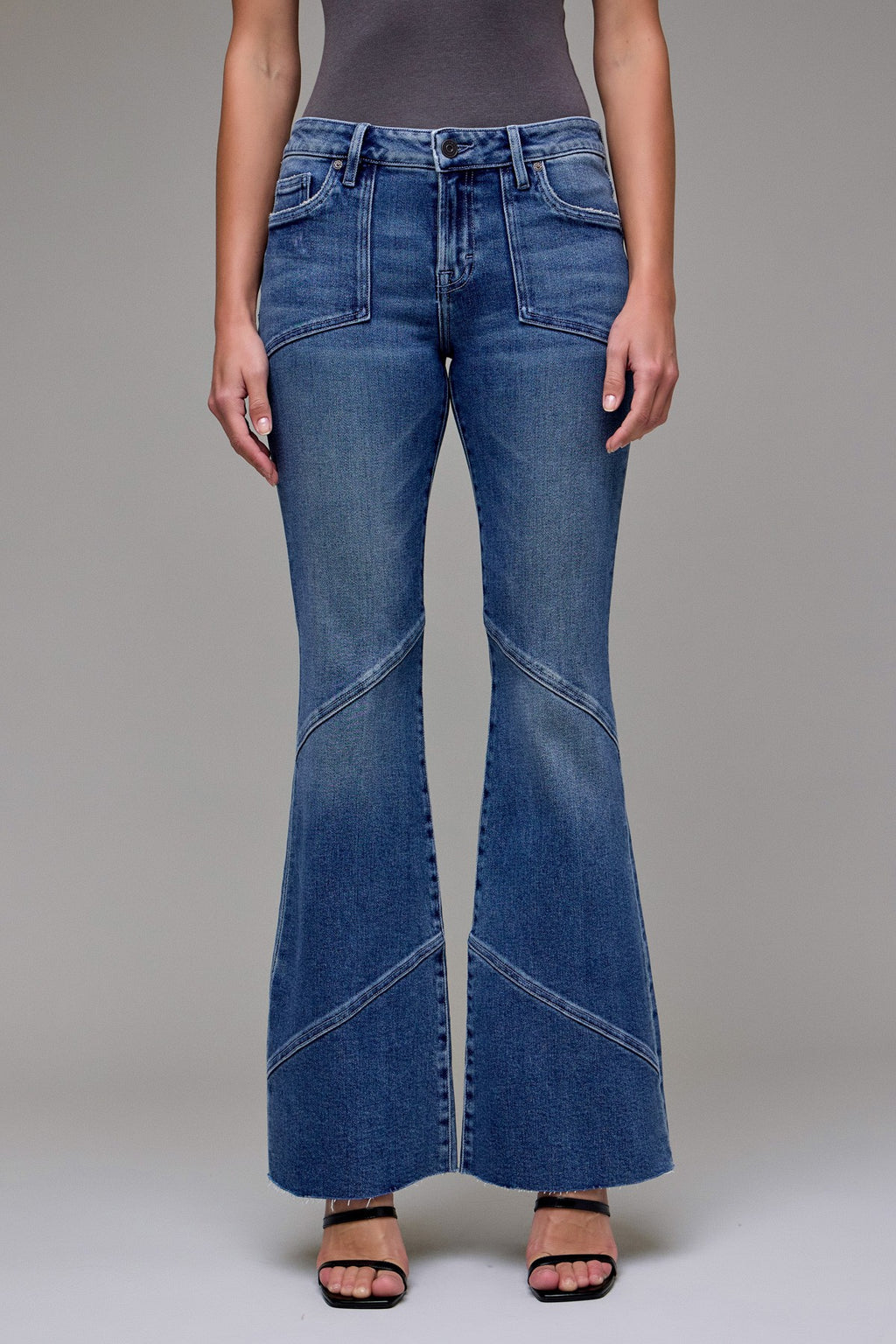 Hidden Low Rise Flare Jean in Medium Wash – soft stretch denim flares from TandyWear boutique front view