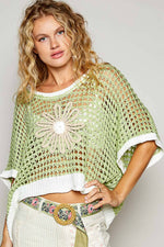 Round Neck Sleeveless Floral Thin Sweater Top