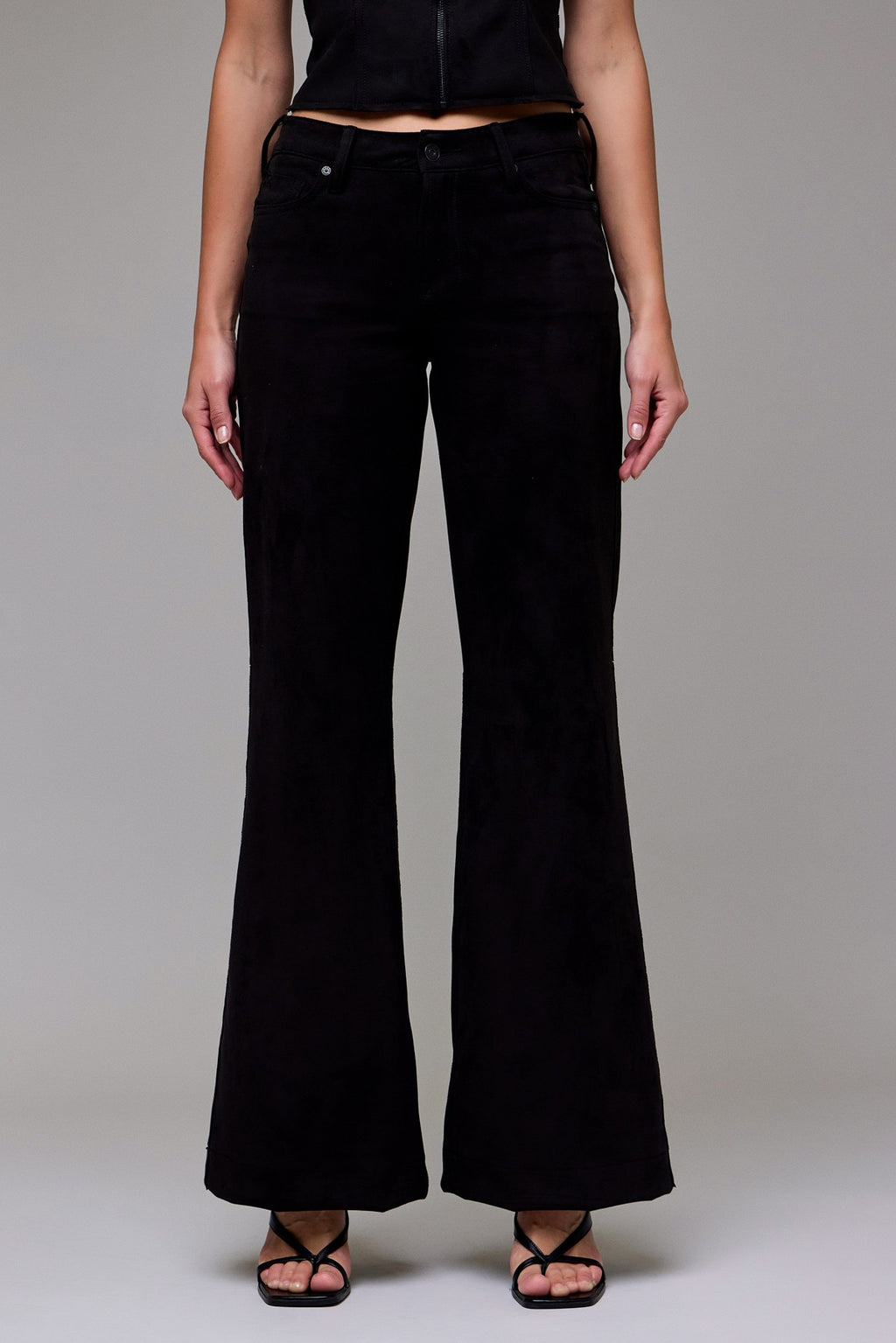 Hidden Comfort Flare Suede Pants in Black – soft stretch suede flare pants from TandyWear women’s boutique
