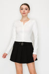 Zippered Ribbed Long Sleeve Top