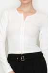 Zippered Ribbed Long Sleeve Top