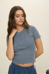 Washed Ribbed Short Sleeve Cropped Tee