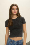 Washed Ribbed Short Sleeve Cropped Tee