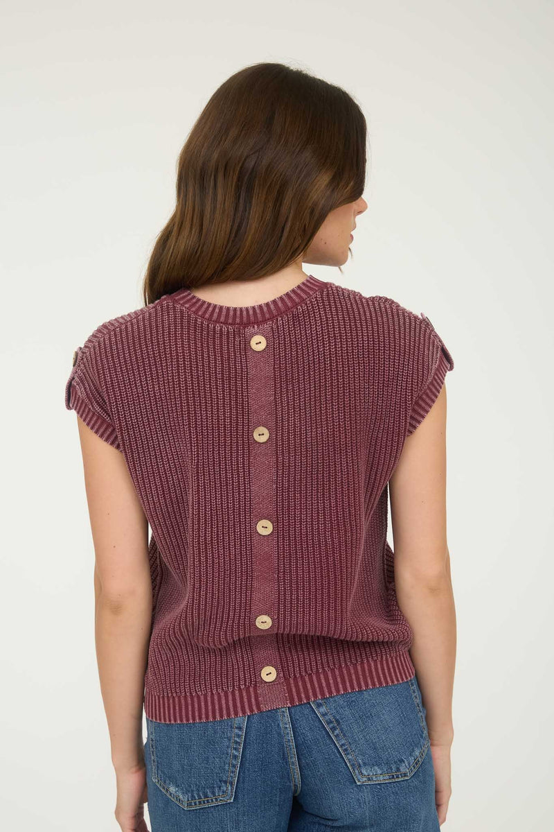 Washed Knit Short Tab Sleeve Pullover Sweater