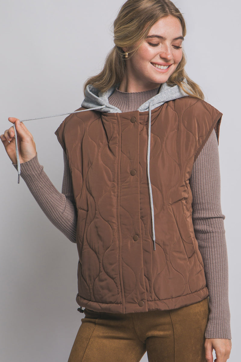 Quilted Drawstring Hooded Vest