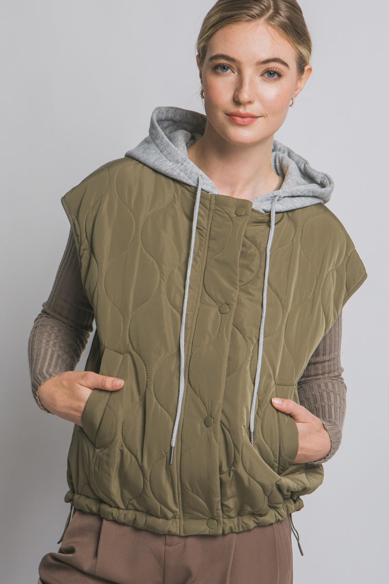 Quilted Drawstring Hooded Vest