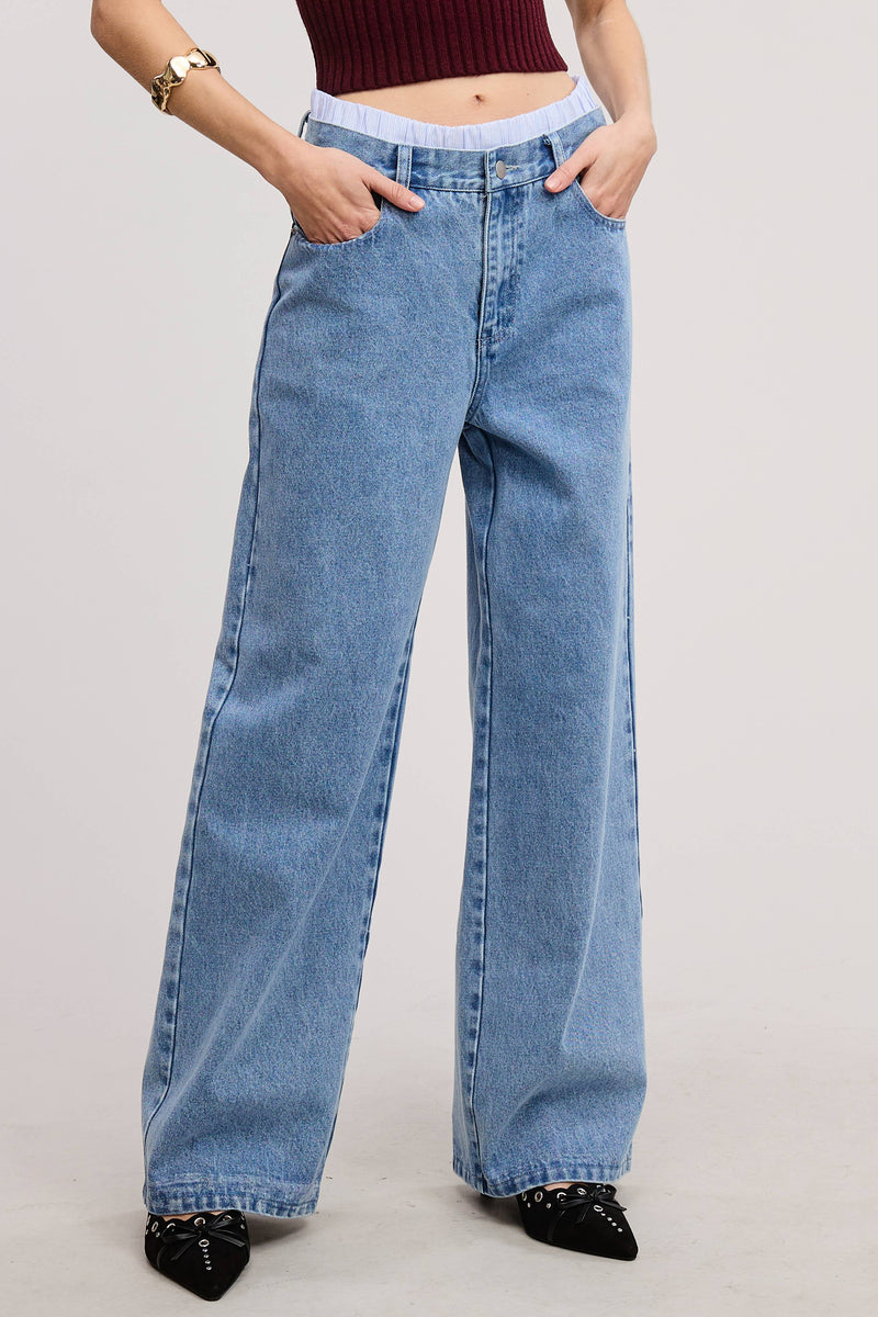Mid Low Rise Denim Pants with Detachable Boxer Trunk