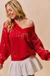 Holiday Clear Sequins Christmas V Neck Sweater Top