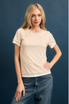 Lightweight crew neck mesh top for women in nude