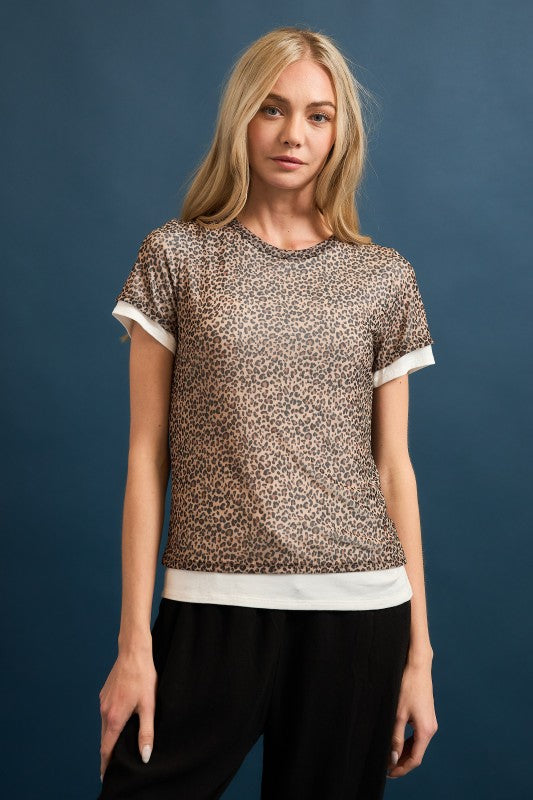 Mesh Overlay Crew Neck Tee