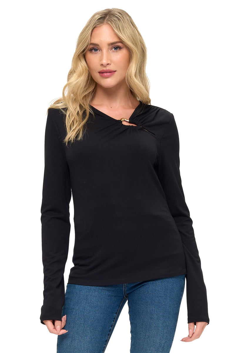 Long Sleeve Keyhole Top In Modal