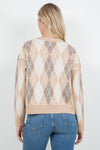 Mixed Texture Argyle Knit Pullover