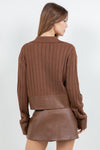 Contrast Pu Knitted Long Sleeve Sweater