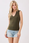 Sleek deep olive sleeveless top featuring a double layer design and wide shoulder straps, ideal for Long Island boutique fashion.