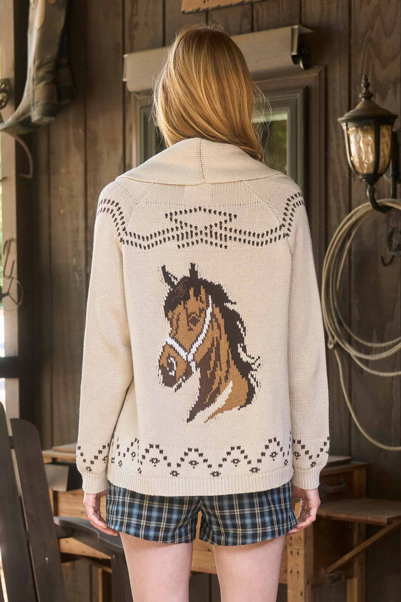 Horse Jacquard Shawl Knit Cardigan