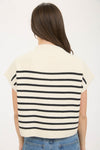 Stripe Mock Neck Short Sleeve Sweater
