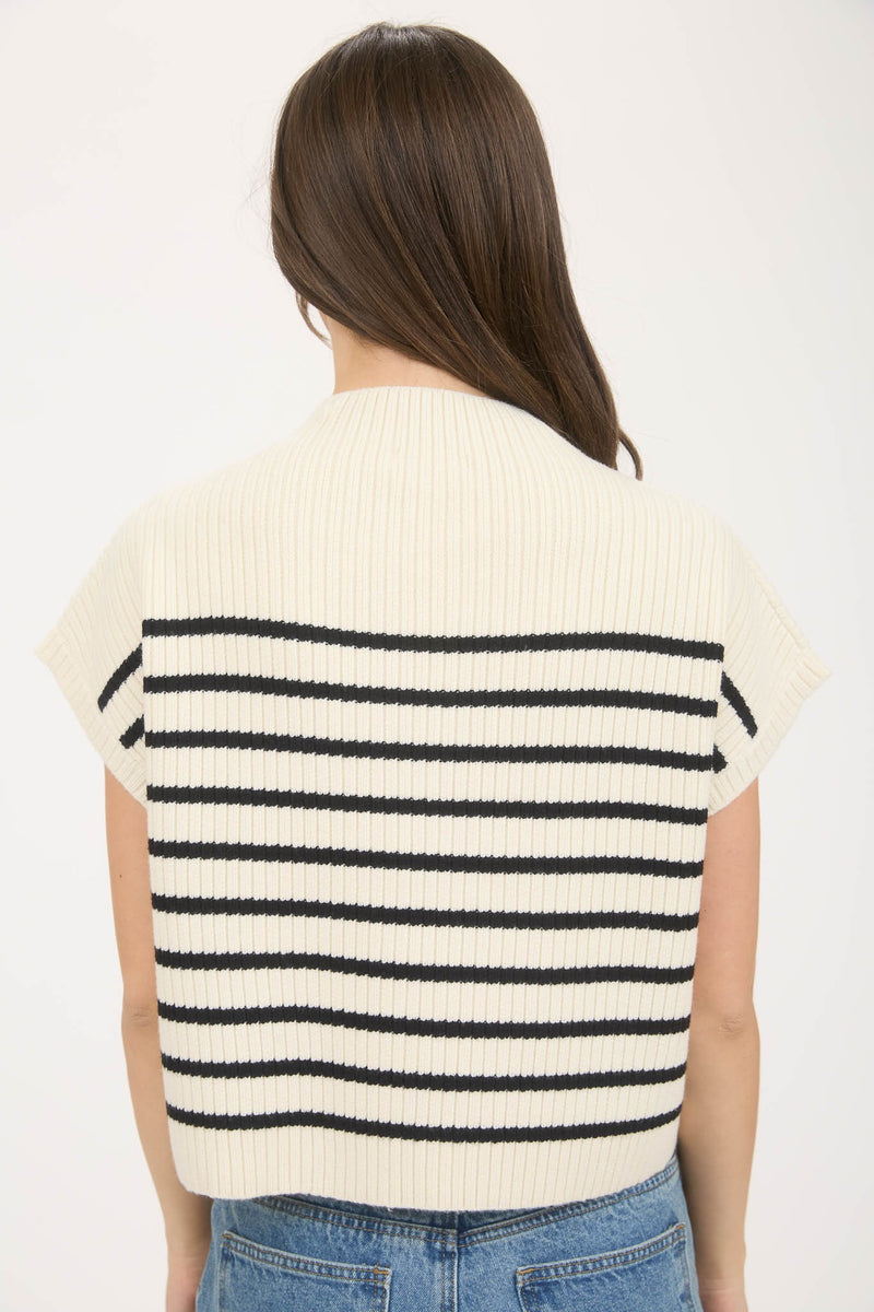 Stripe Mock Neck Short Sleeve Sweater
