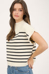 Stripe Mock Neck Short Sleeve Sweater