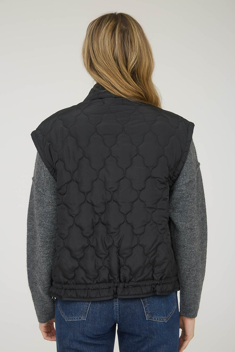 Tie Detail Snap Button Down Quilted Puffer Vest