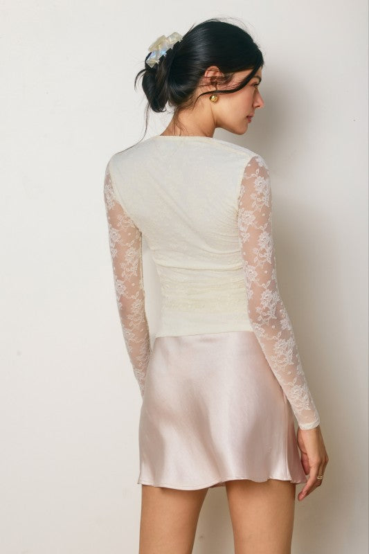 Laced Queen Anne Ruched Top