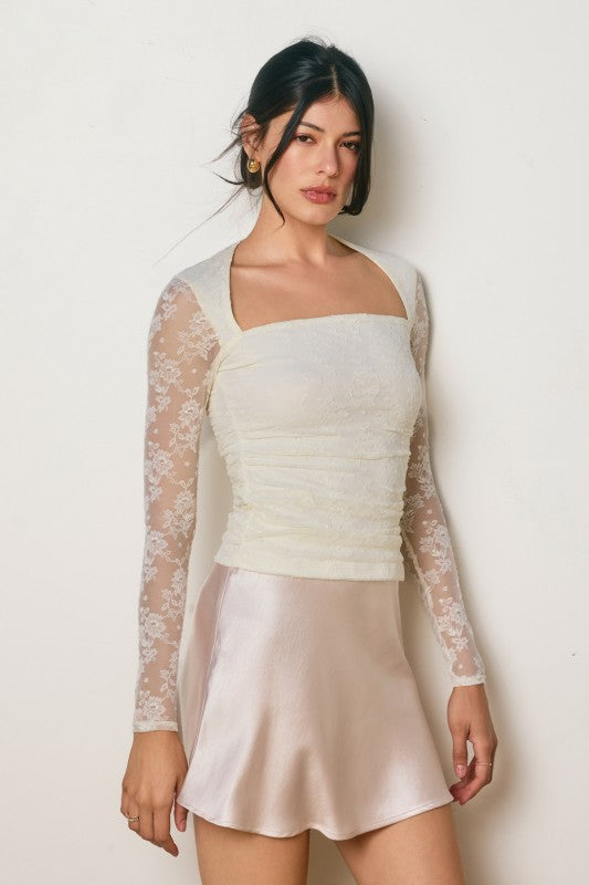 Laced Queen Anne Ruched Top