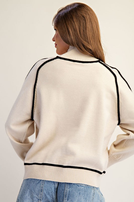 Lined Mock Neck Long Sleeve Sweater - Sand