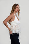 GWYNETH Knit Floral Textured Halter Baby Doll Top
