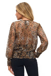 Leopard Lace Surplice Top With Smocking Cuffs