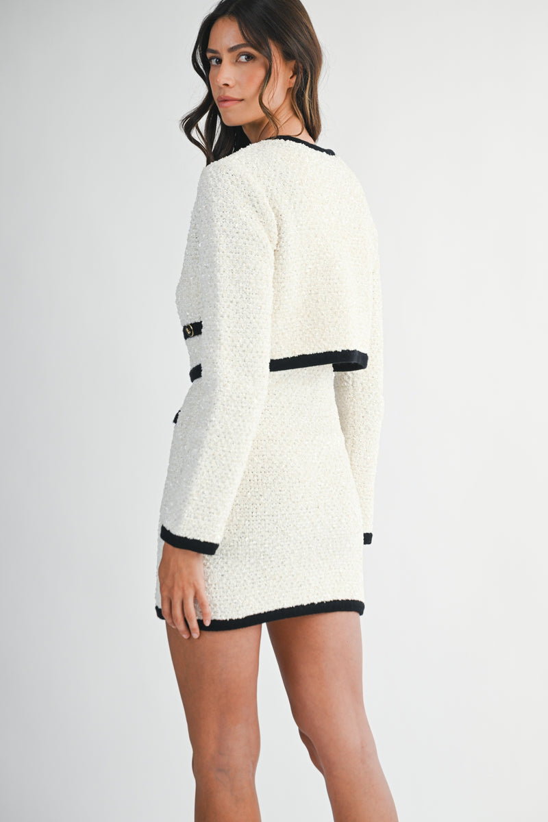 Tweed Knit Contrast Trim Mini Dress And Jacket Set