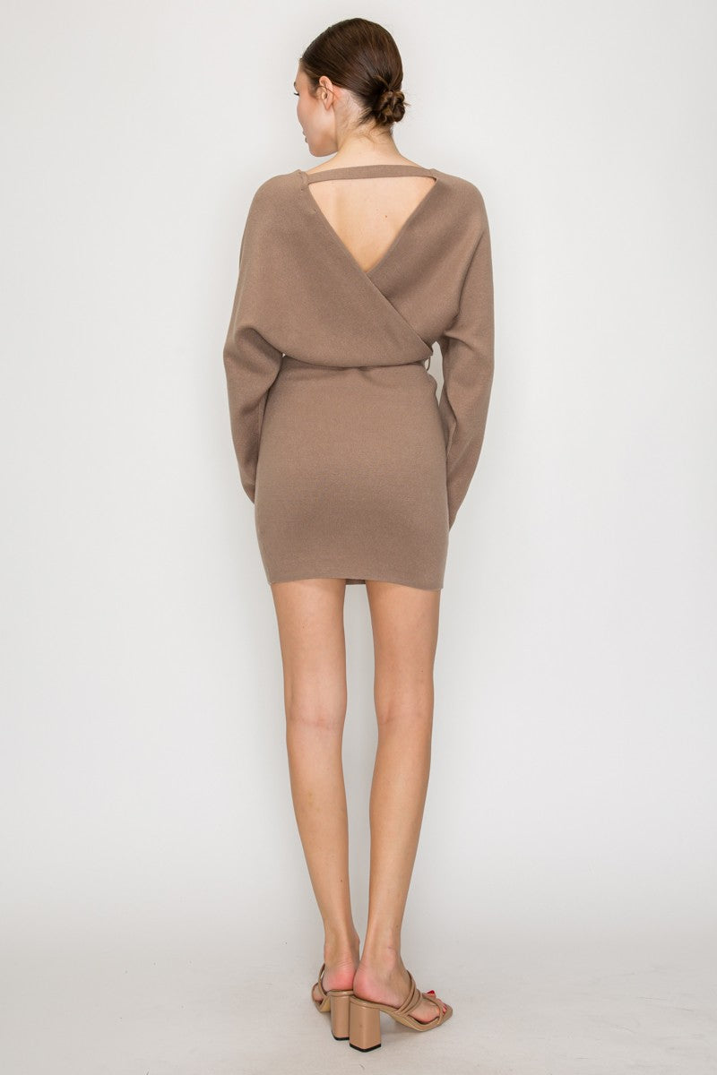 Sweater Self-Tie Back Cutout Dress