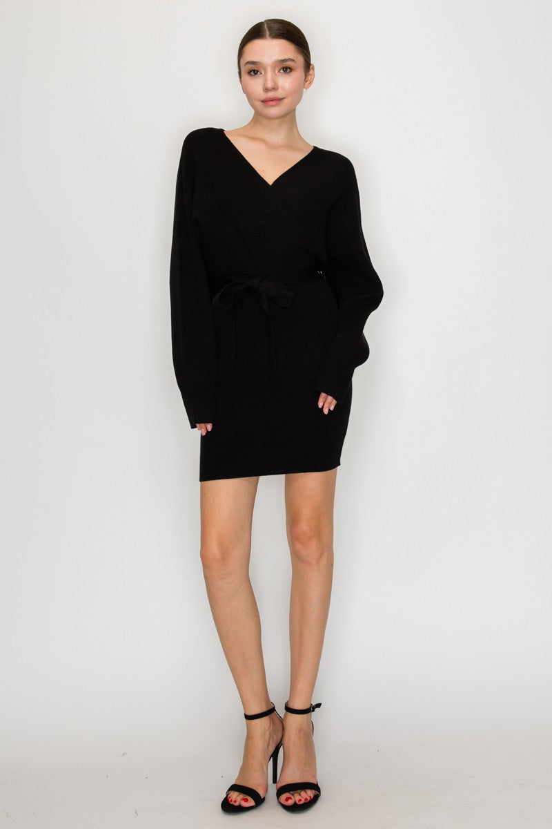 Sweater Self-Tie Back Cutout Dress