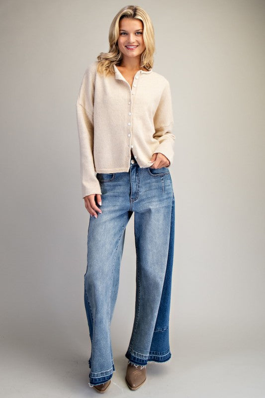 Solid Button Down Long Sleeve Cardigan