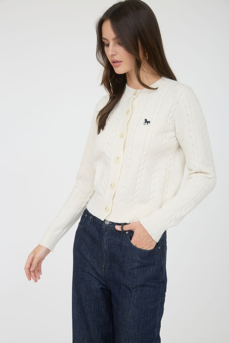 Horse Embroidery Cable Knit Cardigan