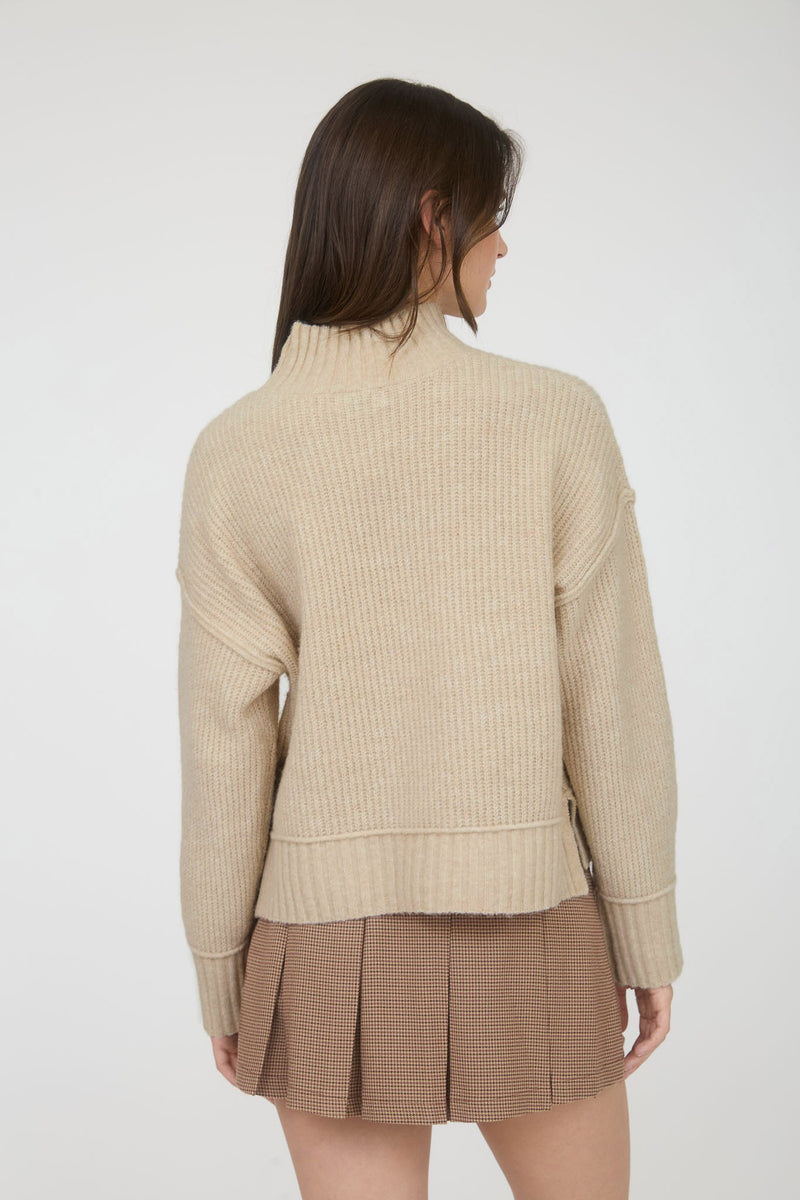 Mock Neck Split Hem Pullover Sweater