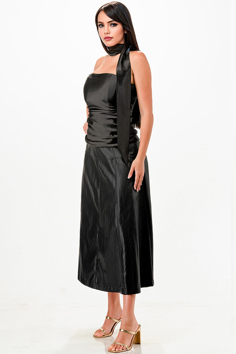 Off Shoulder Satin Top With Scarf Detail