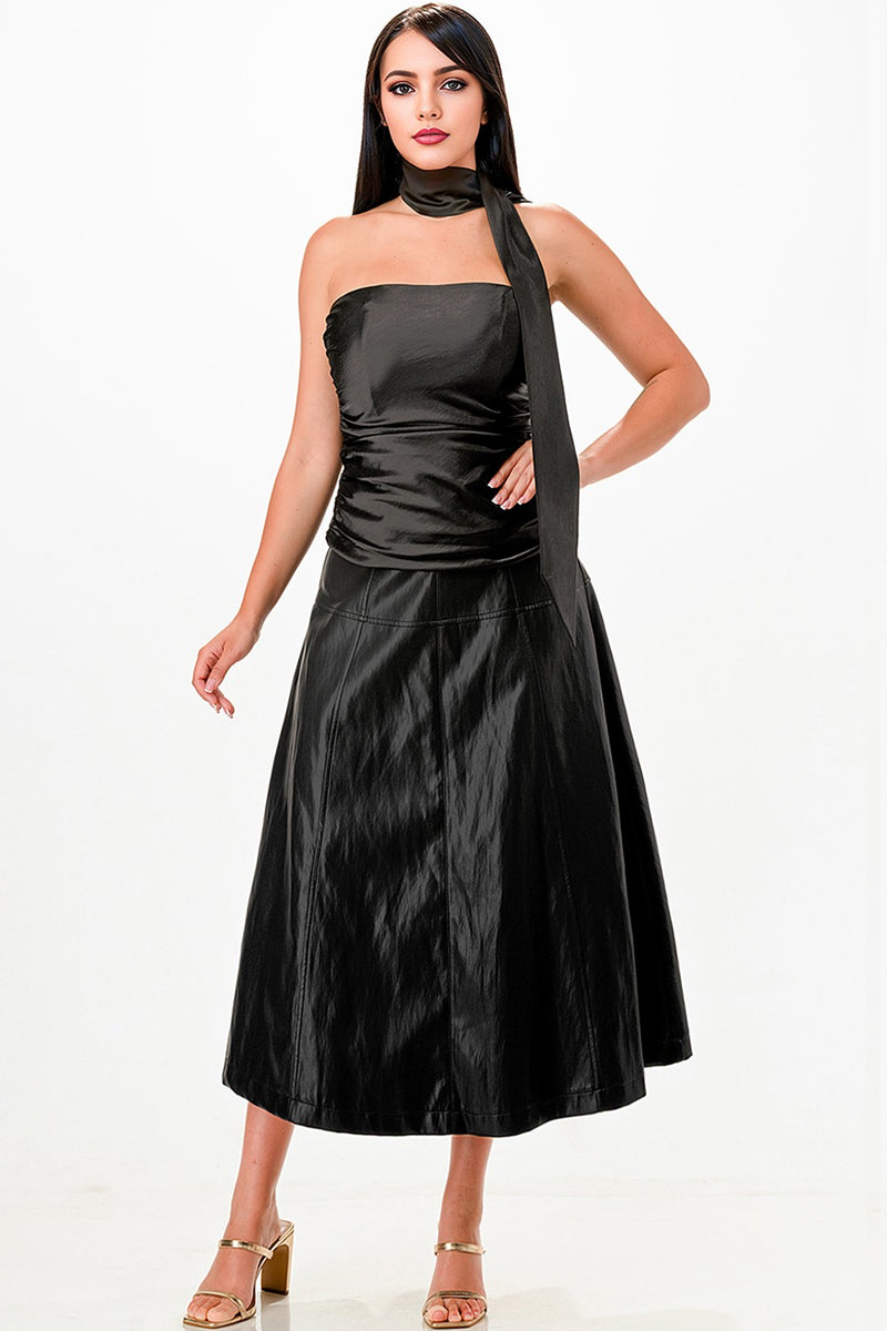 Off Shoulder Satin Top With Scarf Detail